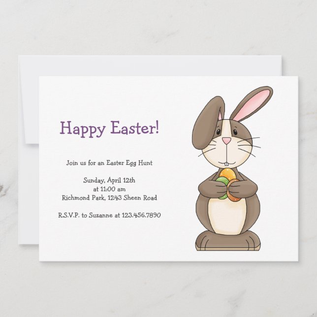 Easter Bunny with Colored Eggs Invitation (Front)