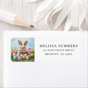 Easter Bunny with Colored Eggs Label