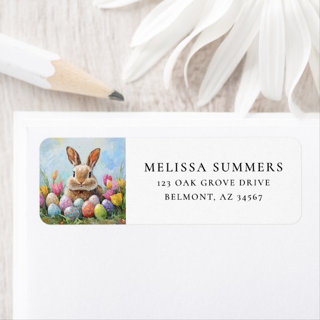 Easter Bunny with Colored Eggs Label (Insitu)