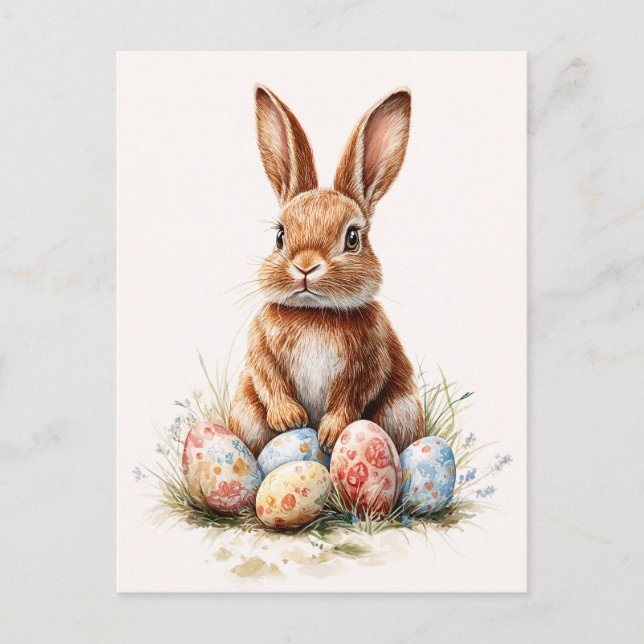 Easter Bunny with Colored Eggs Postcard (Front)
