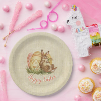 Easter Bunny With Colored Eggs Watercolor Paper Plates
