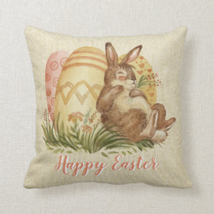 Dabbing Bunny Happy Easter Day Egg Hunting Vintage Rabbit Dabbing Hip Hop Funny Bunny Easter Day Throw Pillow, 18x18, Multicolor : Hogar y Cocina