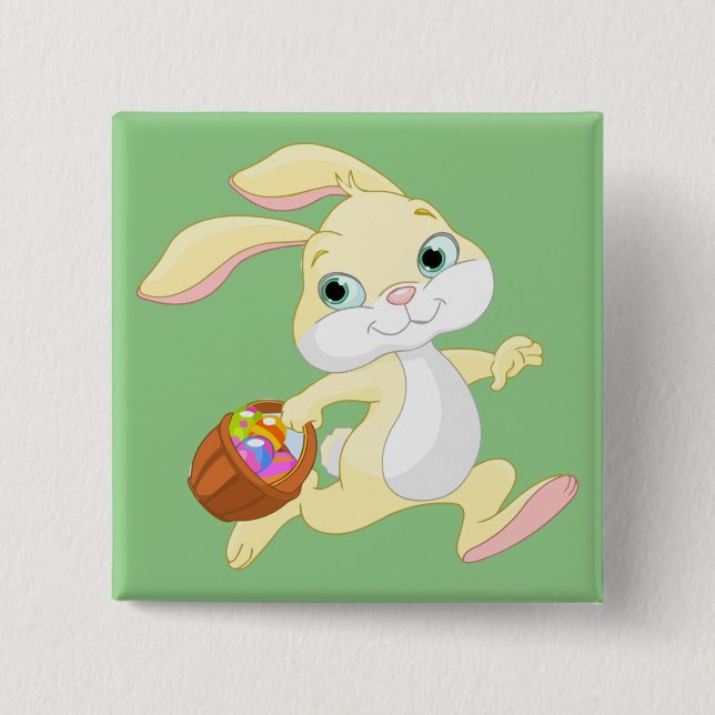 EASTER BUNNY WITH COLORFUL EASTER EGG BASKET BUTTON (Front)