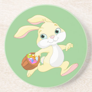 EASTER BUNNY WITH COLORFUL EASTER EGG BASKET COASTER