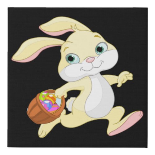 EASTER BUNNY WITH COLORFUL EASTER EGG BASKET FAUX CANVAS PRINT