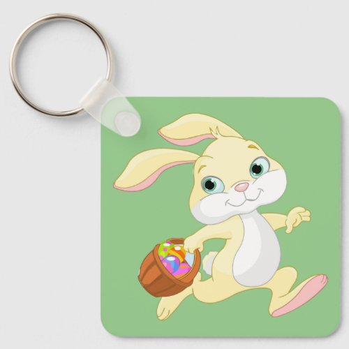 EASTER BUNNY WITH COLORFUL EASTER EGG BASKET KEYCHAIN