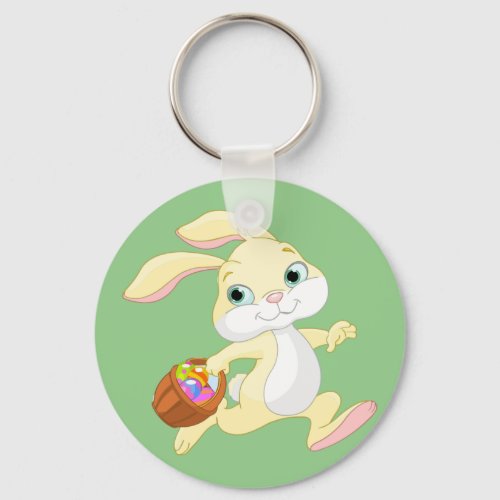 EASTER BUNNY WITH COLORFUL EASTER EGG BASKET KEYCHAIN