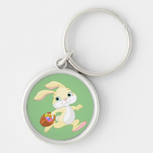 EASTER BUNNY WITH COLORFUL EASTER EGG BASKET KEYCHAIN