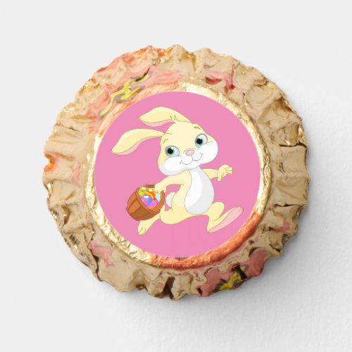 EASTER BUNNY WITH COLORFUL EASTER EGG BASKET REESES PEANUT BUTTER CUPS