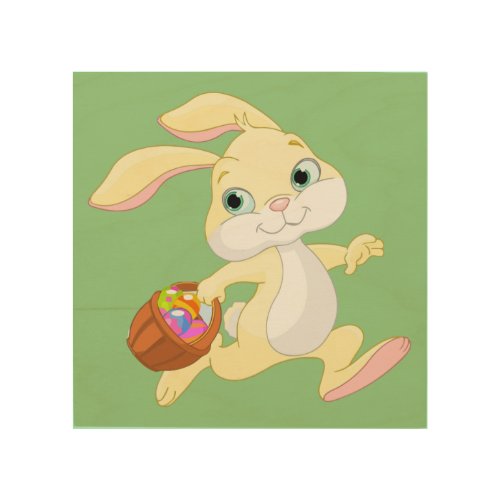 EASTER BUNNY WITH COLORFUL EASTER EGG BASKET WOOD WALL ART