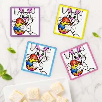 EASTER BUNNY WITH COLORFUL EASTER EGG COASTER SET