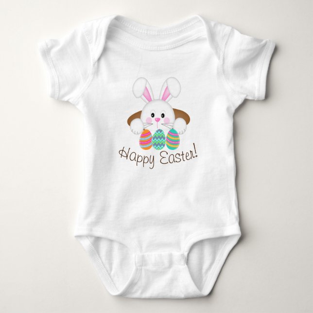 Easter Bunny With Colorful Easter Eggs Baby Bodysuit (Front)