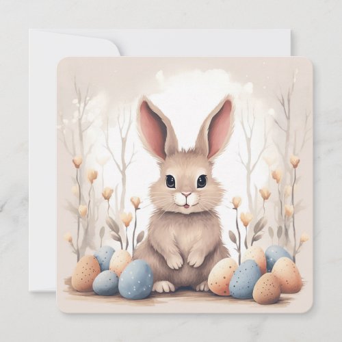 Easter bunny with colorful eggs holiday card