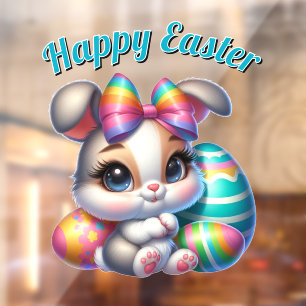 Easter Bunny with Colorful Eggs  Window Cling