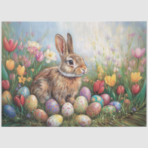 Easter Bunny with Colorful Tulips Decoupage Tissue Paper