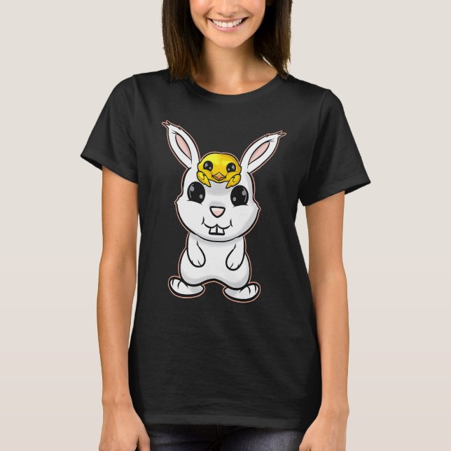 Easter Bunny With Cute Chick on Head On Easter T-Shirt (Front)
