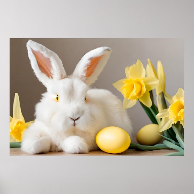 Easter Bunny with Daffodils and Easter Eggs  Poster (Front)