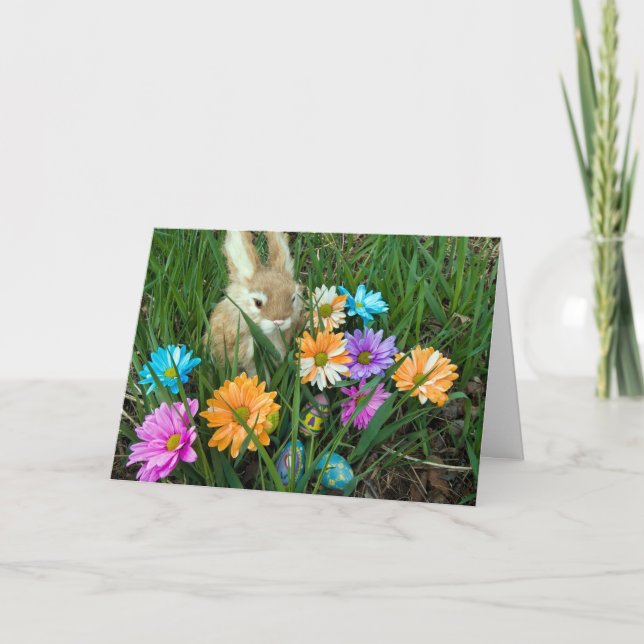 Easter Bunny with Daisies Holiday Card (Front)