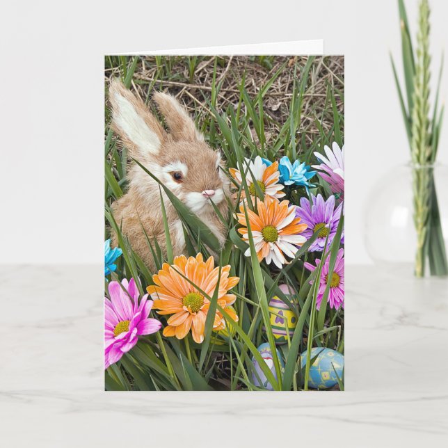 Easter Bunny with Daisies Holiday Card (Front)