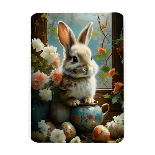 Easter Bunny with detailed eggs and flowers Magnet