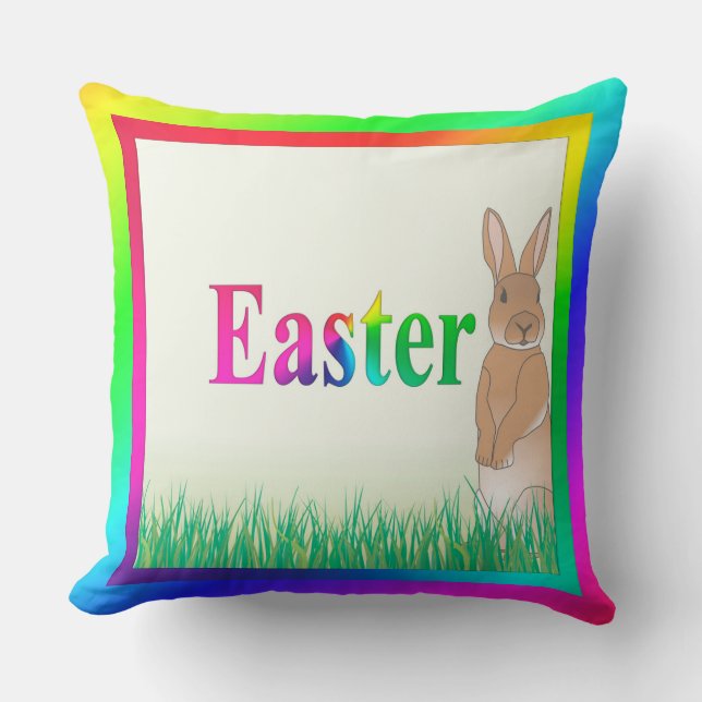 Easter Bunny with Diagonal Colors of Spring, ZSSG Throw Pillow (Front)