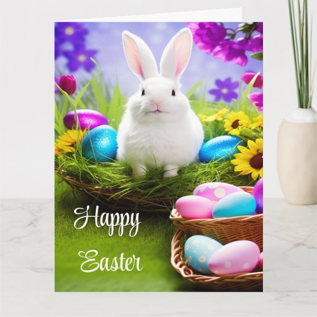 Easter Bunny  With Easter Egg Basket Card (Front)