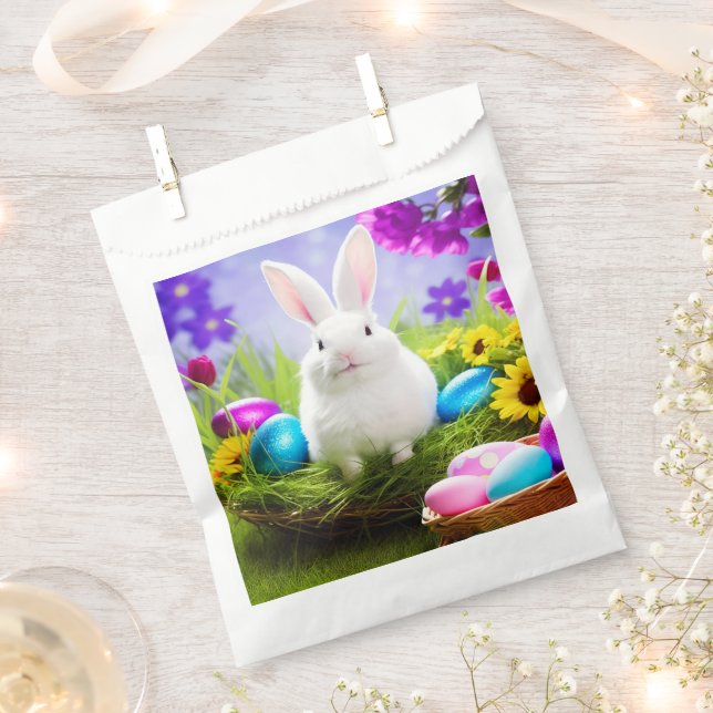 Easter Bunny  With Easter Egg Basket Favor Bag (Clipped)