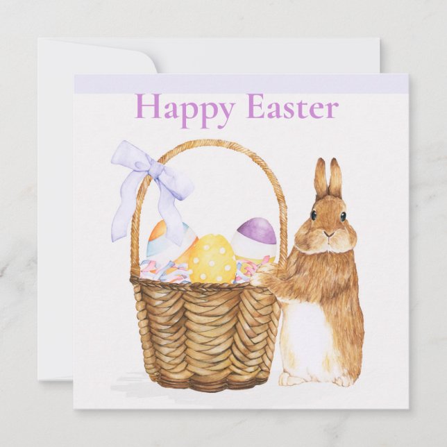 Easter bunny with Easter egg basket Holiday Card (Front)