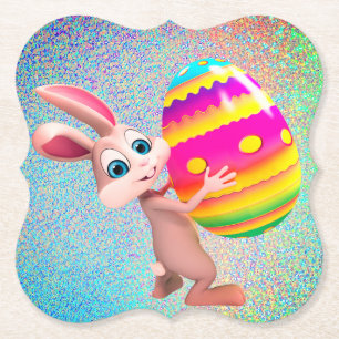 Easter Bunny with Easter Egg Set of Paper Coasters