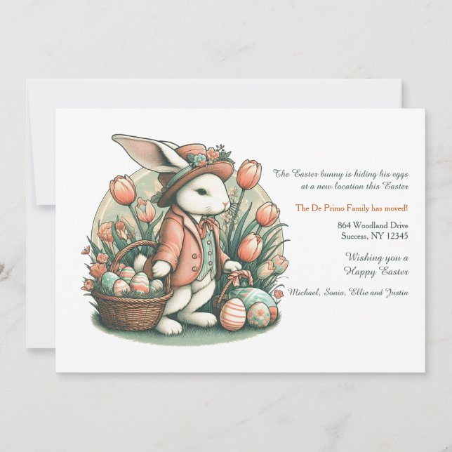 Easter Bunny with Egg Basket Moving Announcement (Front)