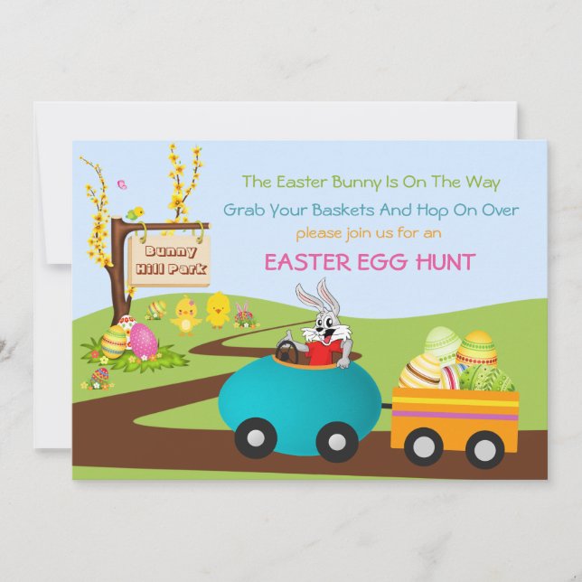 Easter Bunny with Egg Cart Invitation (Front)