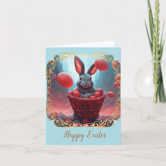 Easter bunny with egg letterpress thank you card (Front)