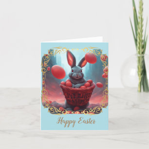Easter bunny with egg letterpress thank you card