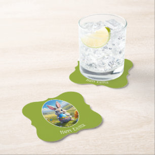 Easter Bunny with Egg, Oval - Cardboard Coaster