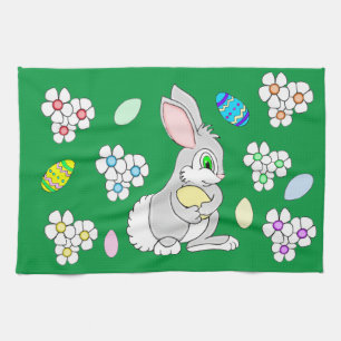 Easter Bunny with Eggs and Daisy's Kitchen Towel
