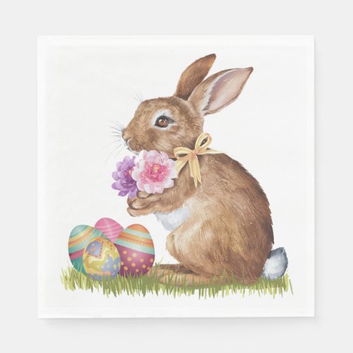 Easter Bunny With Eggs and Flowers Napkins