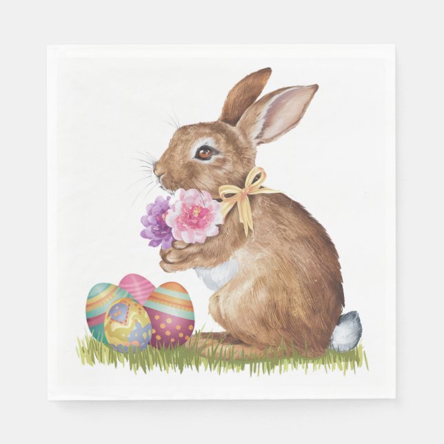 Easter Bunny With Eggs and Flowers Napkins (Front)