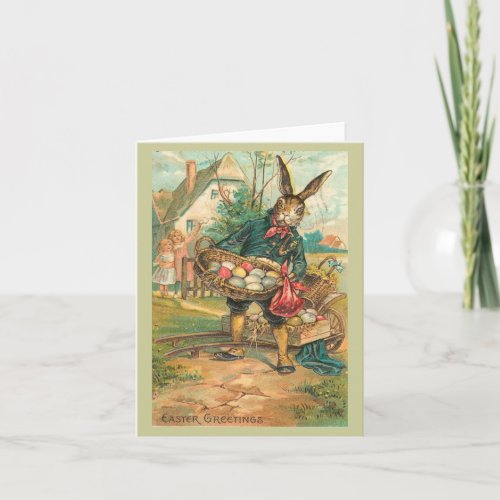 Easter Bunny With Eggs For Children Vintage Holiday Card