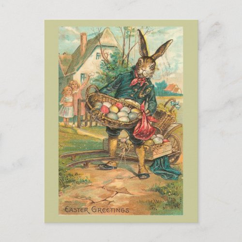 Easter Bunny With Eggs For Children Vintage Holiday Postcard