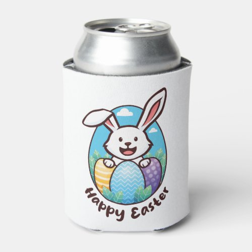 Easter Bunny with eggs on light colors Can Cooler