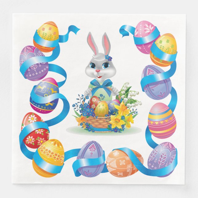 Easter Bunny With Eggs Paper Dinner Napkins (Front)