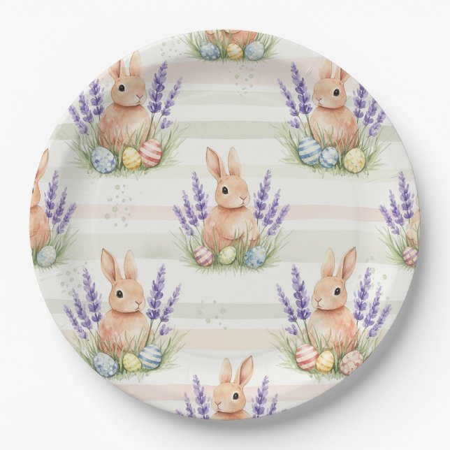 Easter Bunny with Eggs Spring Pastel Pattern (10) Paper Plates (Front)