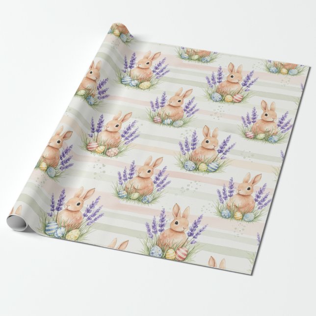 Easter Bunny with Eggs Spring Pastel Pattern (10) Wrapping Paper (Unrolled)