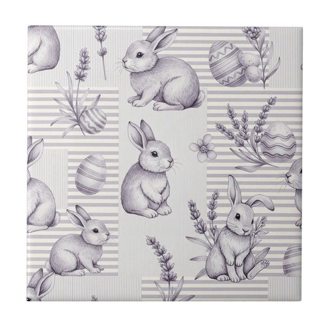 Easter Bunny with Eggs Spring Pastel Pattern (12) Ceramic Tile (Front)