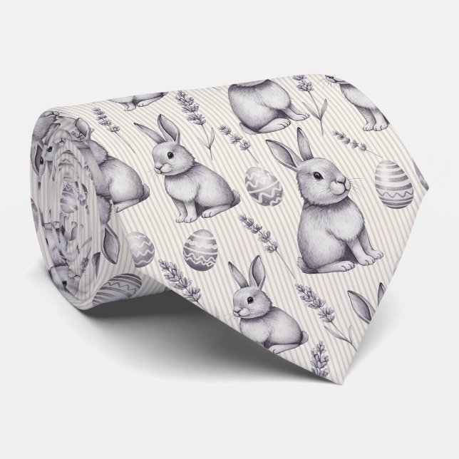 Easter Bunny with Eggs Spring Pastel Pattern (13) Neck Tie (Rolled)