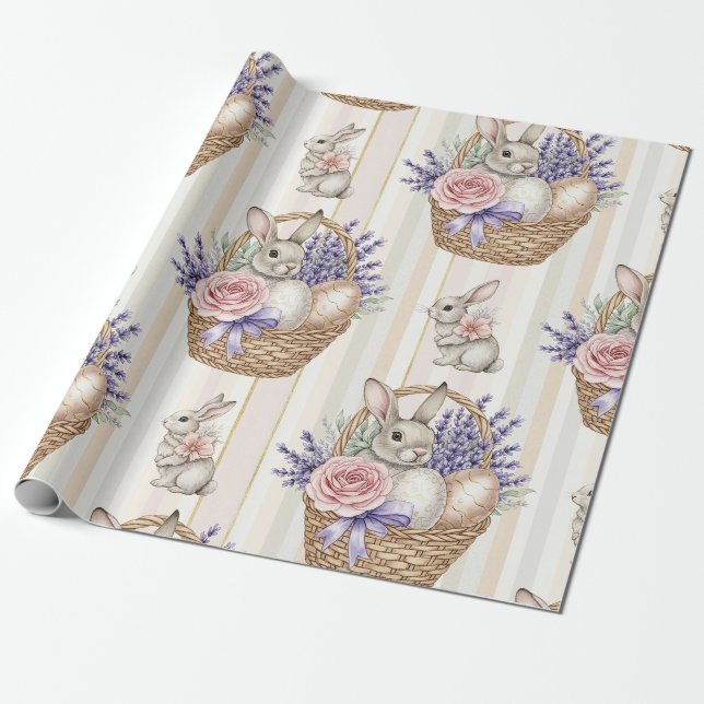 Easter Bunny with Eggs Spring Pastel Pattern (14) Wrapping Paper (Unrolled)