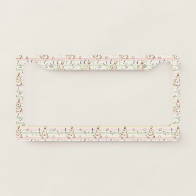 Easter Bunny with Eggs Spring Pastel Pattern (1) License Plate Frame (Front)