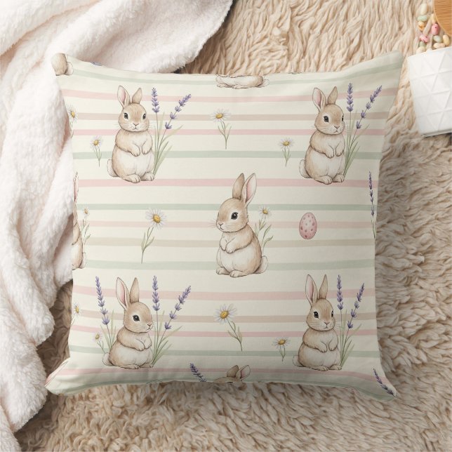Easter Bunny with Eggs Spring Pastel Pattern (2) Throw Pillow (Blanket)