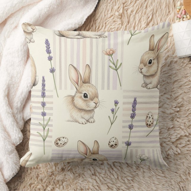 Easter Bunny with Eggs Spring Pastel Pattern (4) Throw Pillow (Blanket)