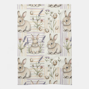 Easter Bunny with Eggs Spring Pastel Pattern (5) Kitchen Towel
